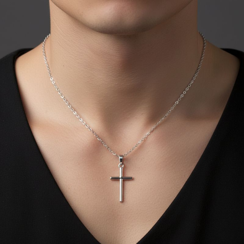 Chaine croix homme argent longue, 50cm