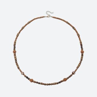 Collier africain homme perles de noyer bois, 50cm