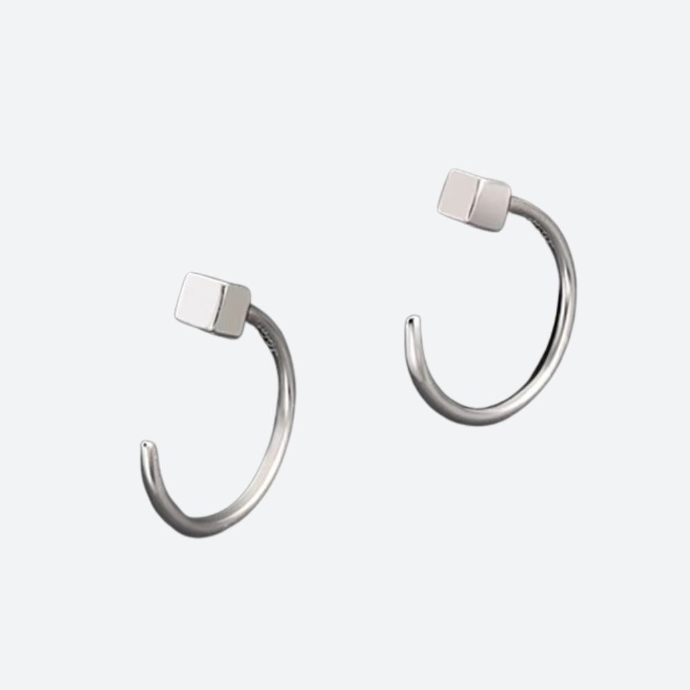 Boucle d’Oreille Carré Homme Acier Argent