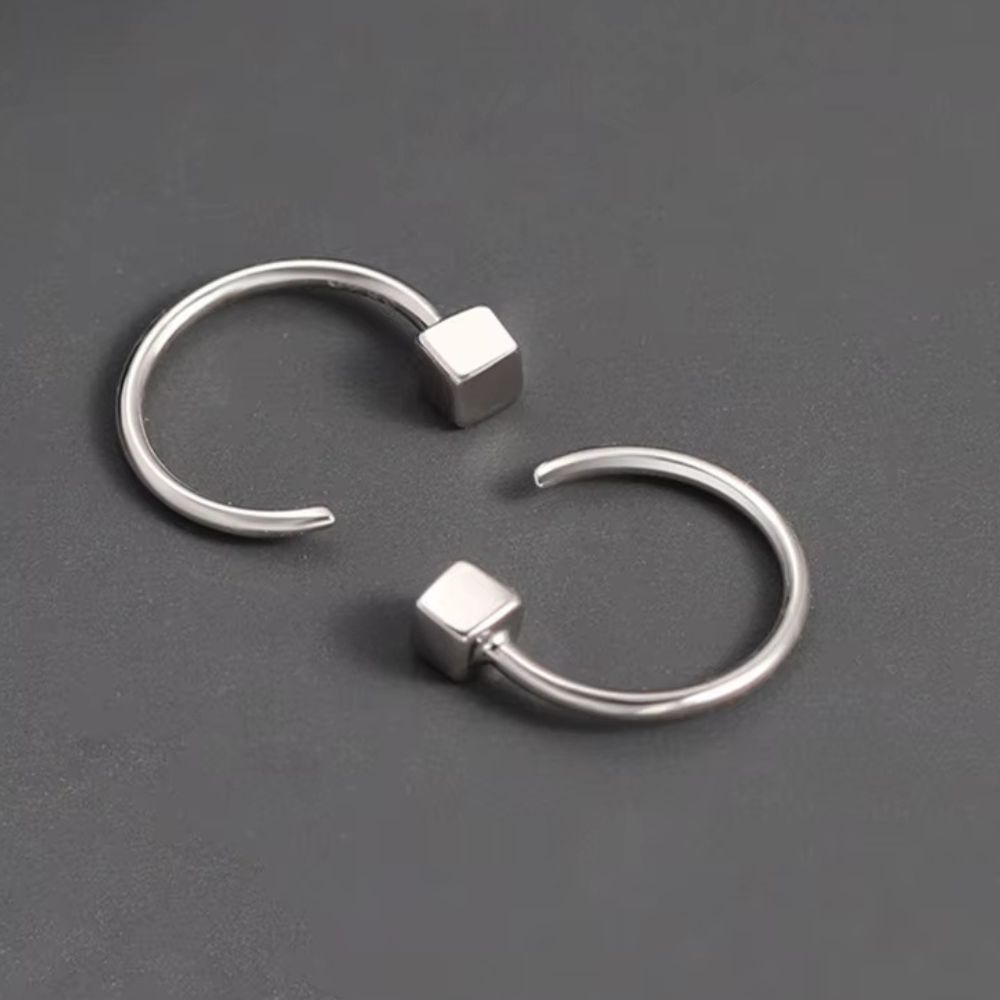 Boucle d’Oreille Carré Homme Acier Argent