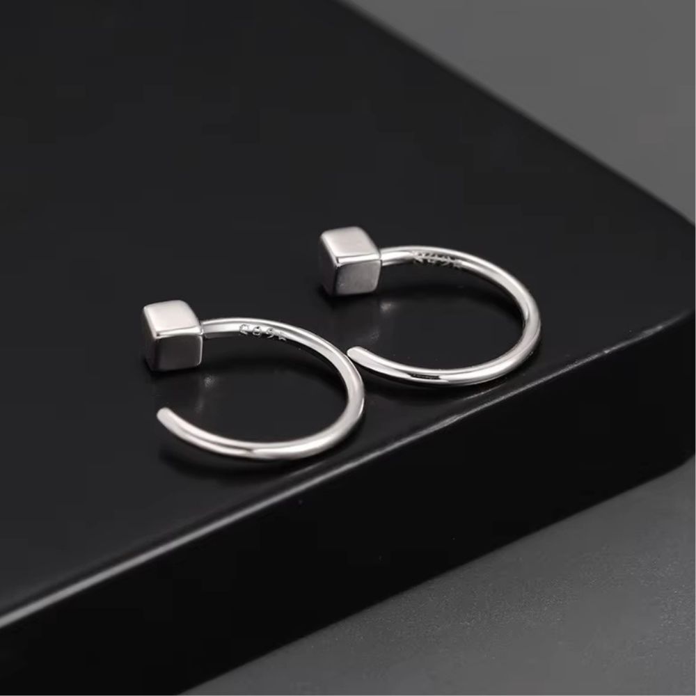 Boucle d’Oreille Carré Homme Acier Argent
