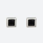 Boucle d’Oreille Carré Homme Argent Vieilli Onyx Noir