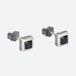 Boucle d’Oreille Carré Homme Argent Vieilli Onyx Noir