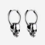 Boucle d’Oreille Homme Créole Acier Argenté Tête de Mort