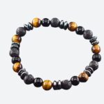 Bracelet œil de tigre homme pierres volcaniques naturelles