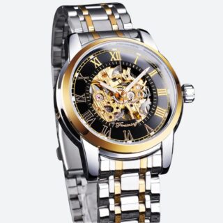 Montre mécanique homme acier bi-ton squelette