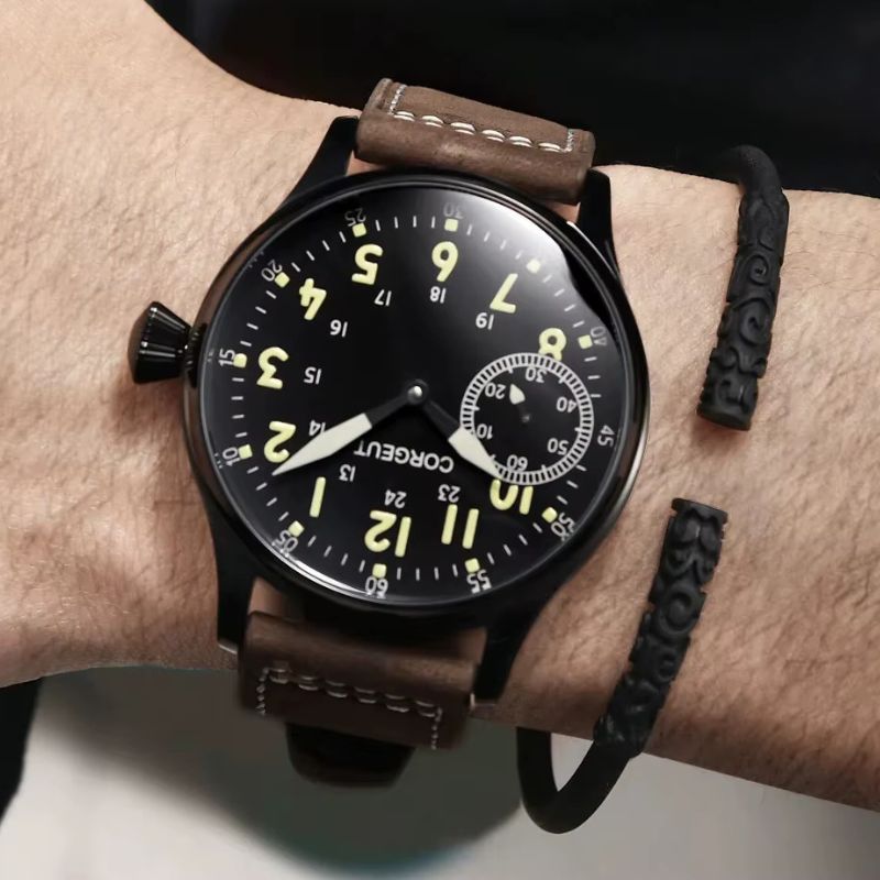 Montre mécanique homme cuir marron Vintage
