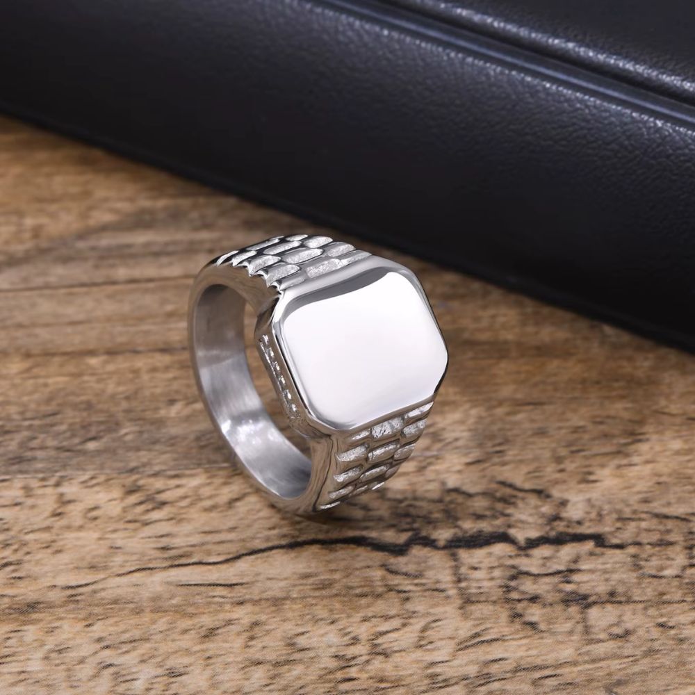 Bague acier homme carré minimaliste argent