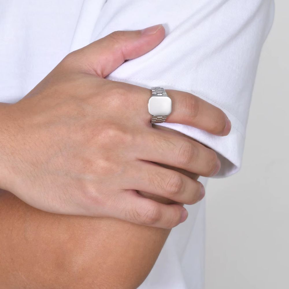 Bague acier homme carré minimaliste argent
