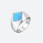Bague acier homme turquoise géométrique argent