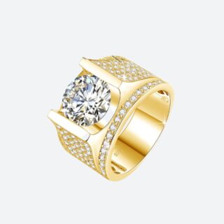 Bague diamant homme argent doré moissanite 10 mm