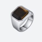 Bague Homme Pierre Œil de Tigre Acier Inoxydable