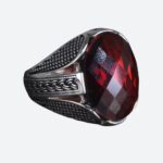 Bague Homme Pierre Rouge Argent Sculpté