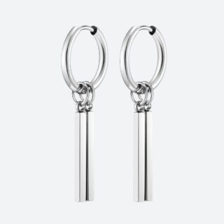 Boucle d’Oreille Homme Pendante Barre Argentée