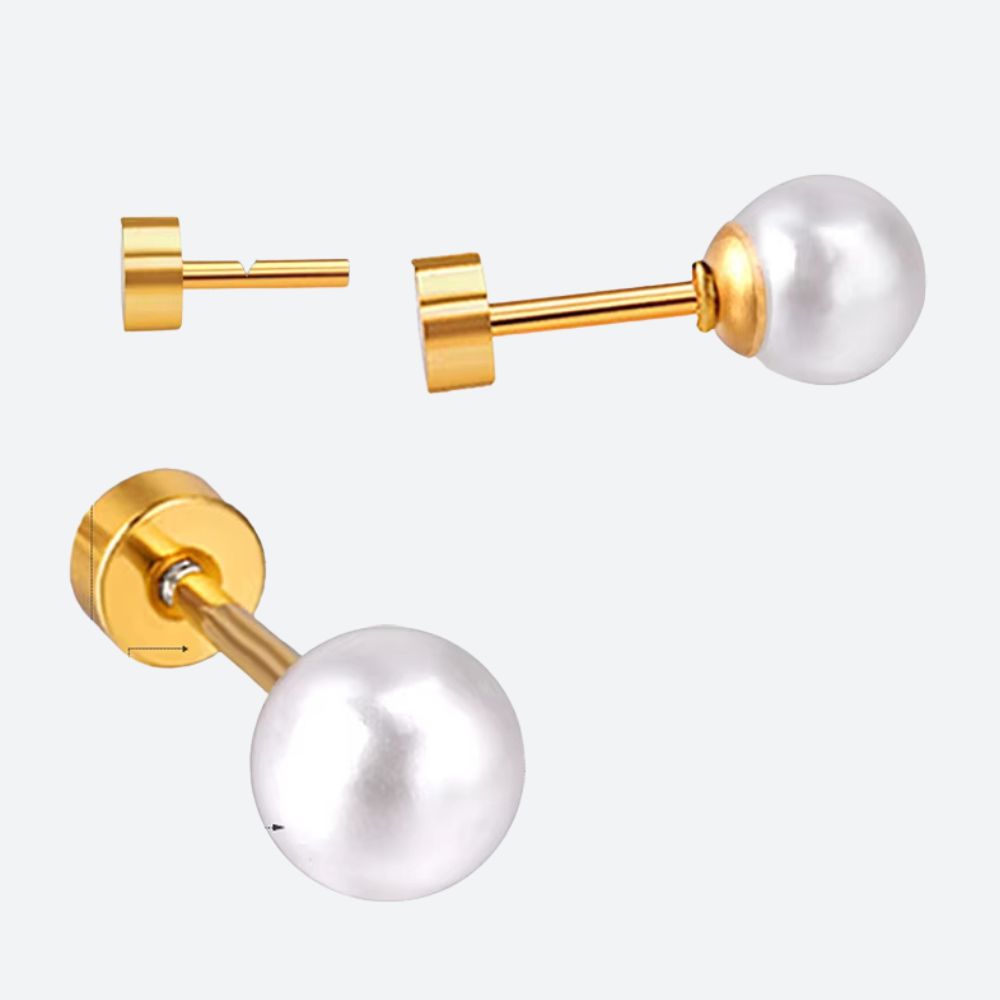 Boucle d’Oreille Homme Perle Acier Doré Minimaliste