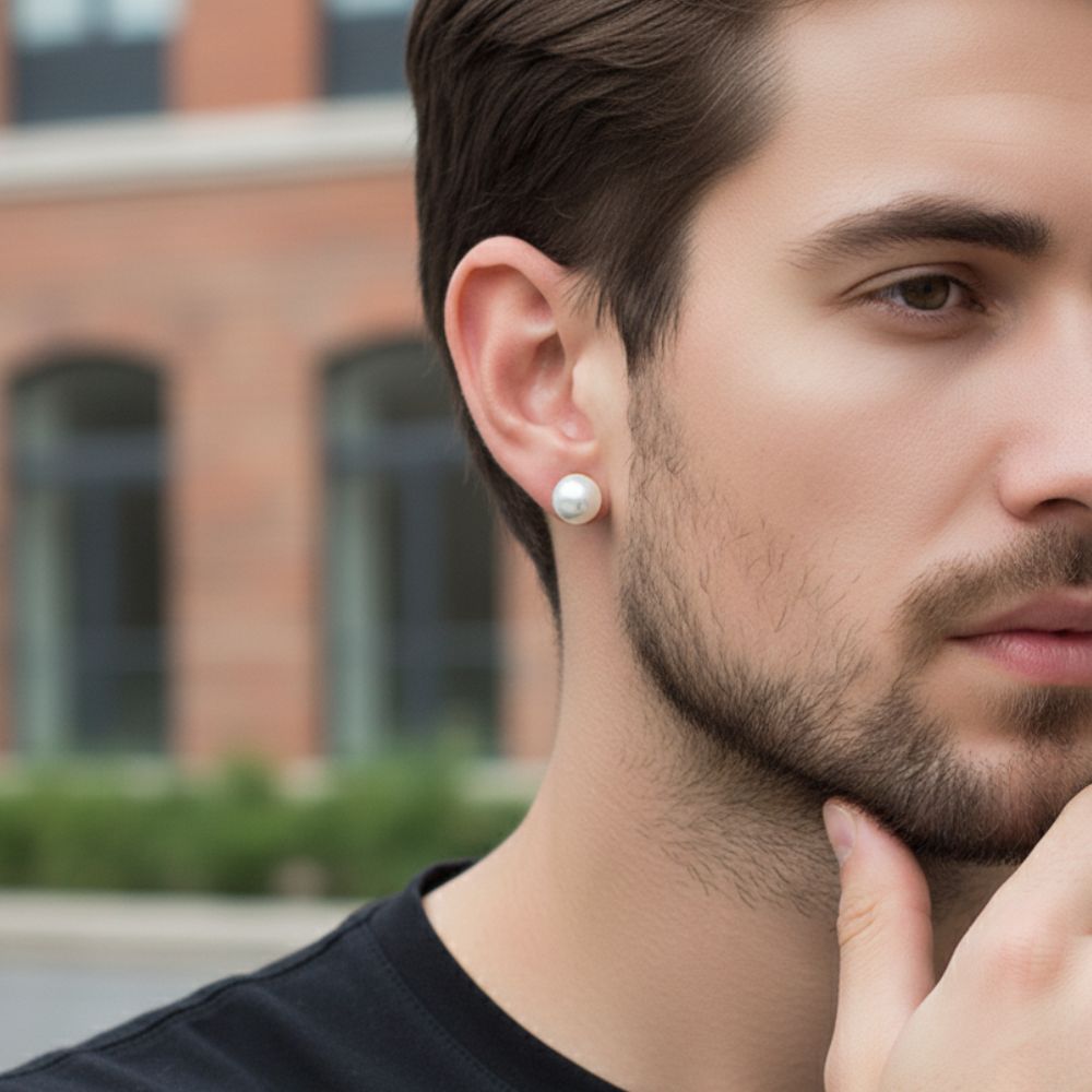 Boucle d’Oreille Homme Perle Acier Doré Minimaliste