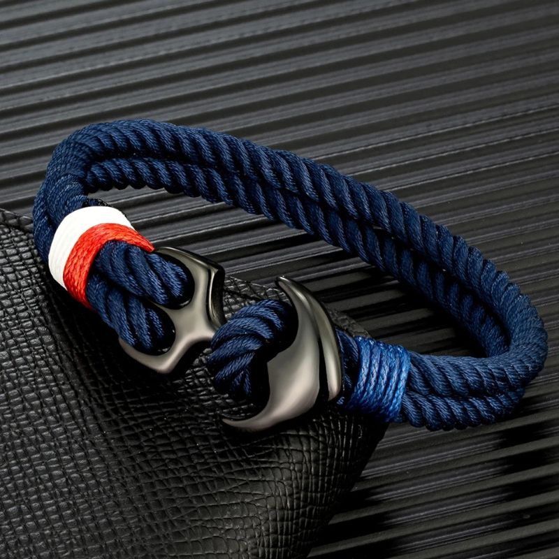 Bracelet Ancre Homme Corde Marine Bleu Nuit