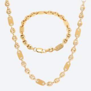 Gourmette grain de café homme acier doré