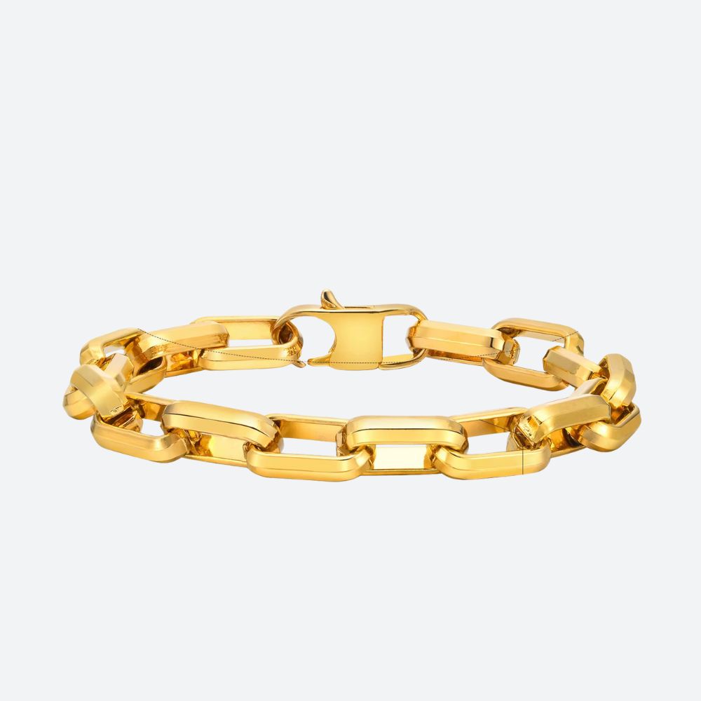 Gourmette Homme Or Acier Doré Rectangle 9 mm