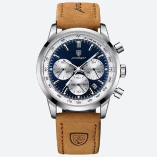Montre chronographe homme cuir marron bleu marine