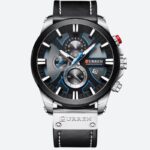 Montre chronographe homme cuir noir sport