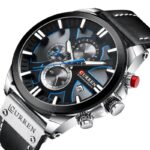 Montre chronographe homme cuir noir sport