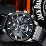 Montre chronographe homme cuir noir sport