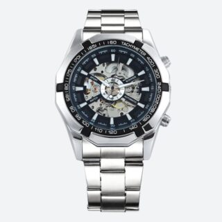 Montre design homme automatique argent squelette