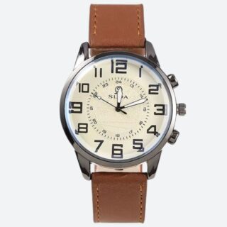 Montre vintage homme à quartz – Cadran beige rétro & bracelet marron