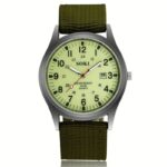 Montre vintage homme à quartz Cadran lumineux vert & bracelet kaki