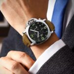 Montre vintage homme à quartz – cadran noir lumineux & bracelet camel